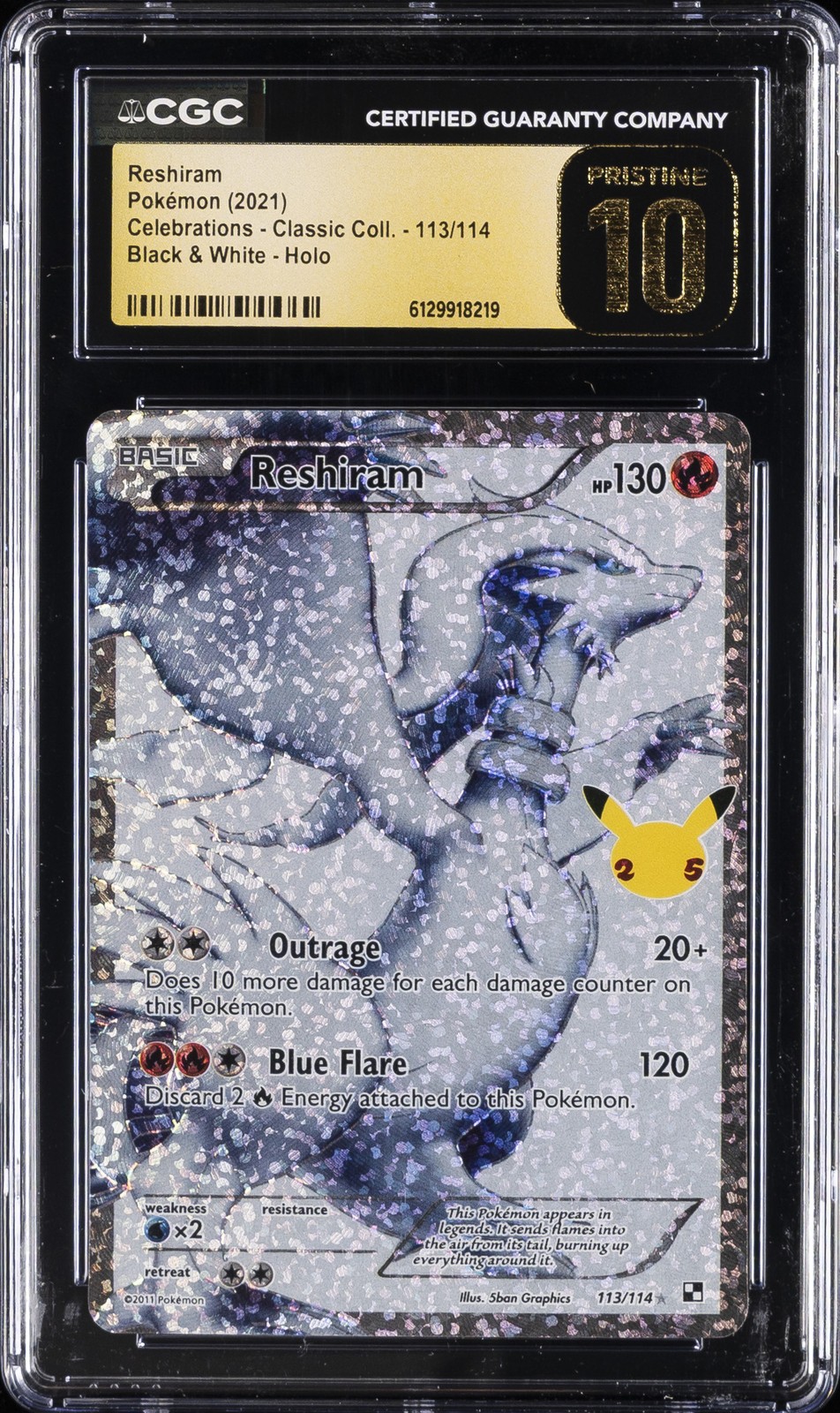 2021 POKEMON CELEBRATIONS CLASSIC COLL. #113 RESHIRAM CGC 10 PRISTINE