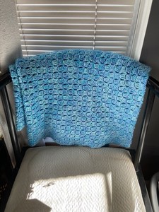 Handmade Afghan, Crochet Blanket Throw, Blue, 40 X 36 In