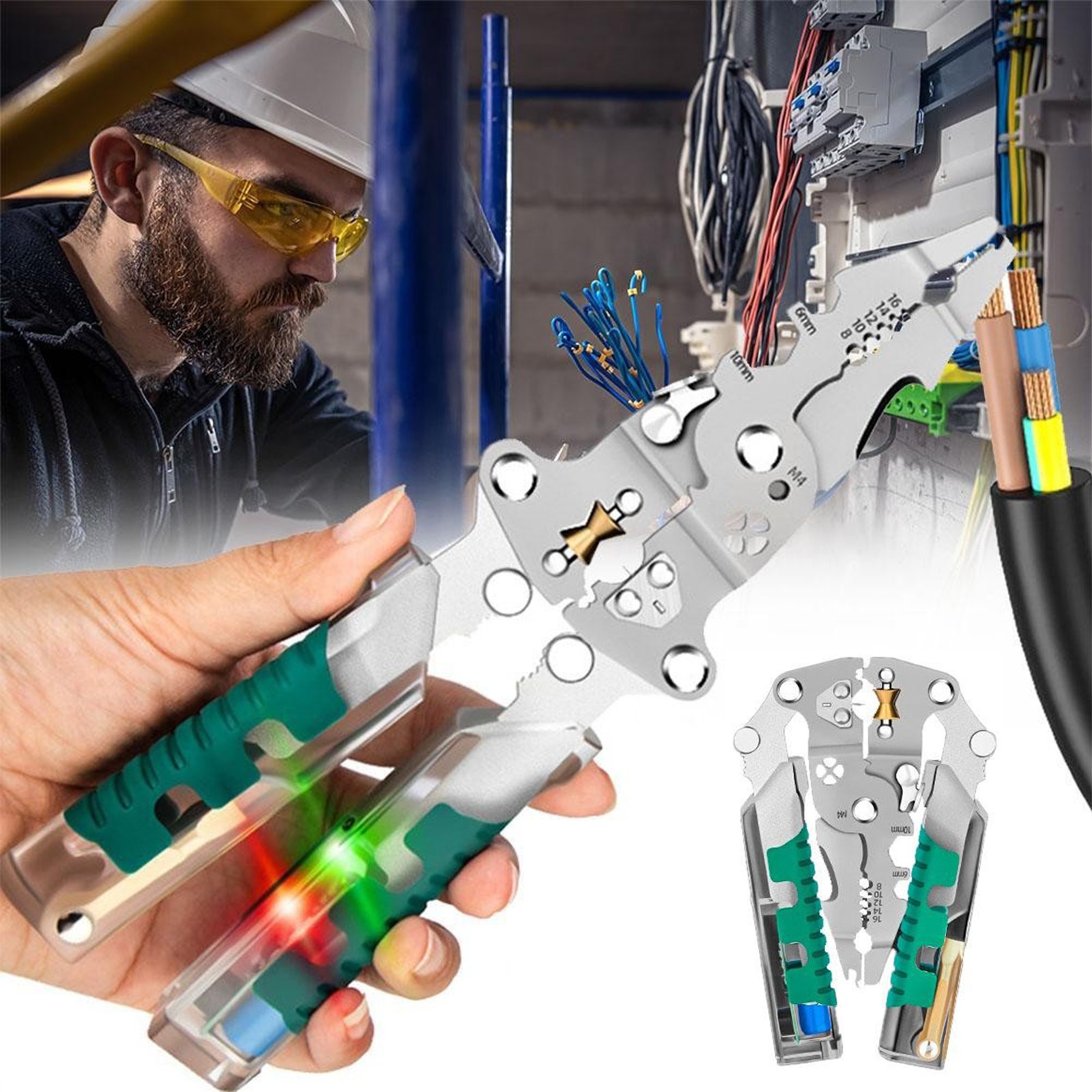 18 in 1 Foldable Wire Strippers with Voltage Test Cable Cutting Crimping Pliers