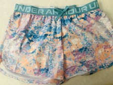 NWT Under Armour Girls Shorts Size YXL Watercolor Teal Log Tie Waistband Logo