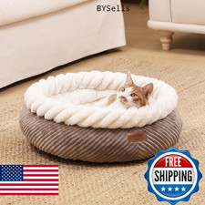 FUKUMARU Cat Bed, Calming Donut Dog Beds, Plush Faux Fur Corduroy Kitten Beds, C
