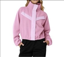 Light pink jacket with a soft fleece finish. Relaxed fit with elastic hem. NWT