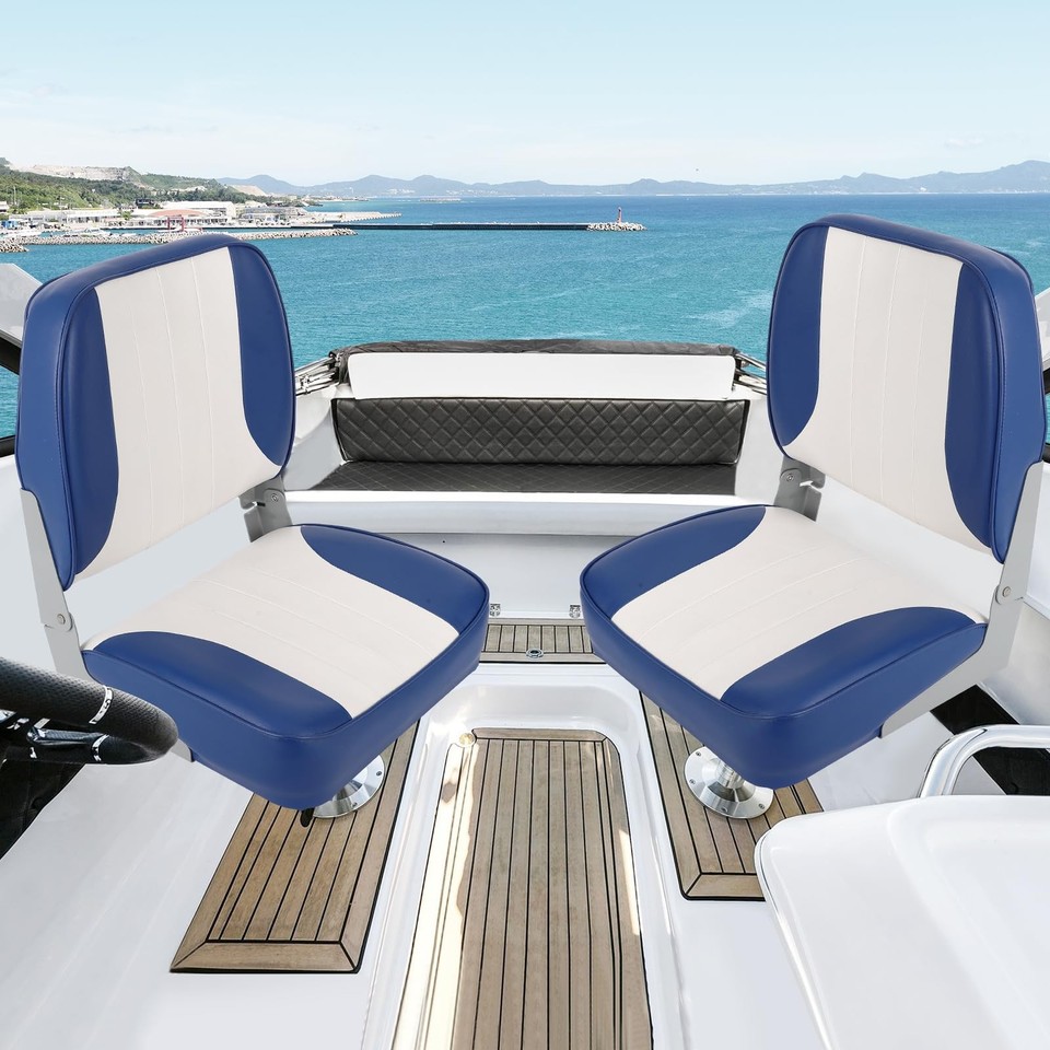 2-Pack Boat Seats Low Back Folding Fishing Boat Captain Chairs Sponge ...
