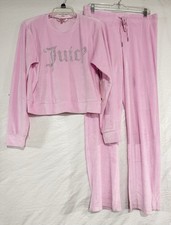 New Juicy Couture 2 Pc Cozy Pajama Set Plush Shirt Pants Sz L Pink Bling Logo