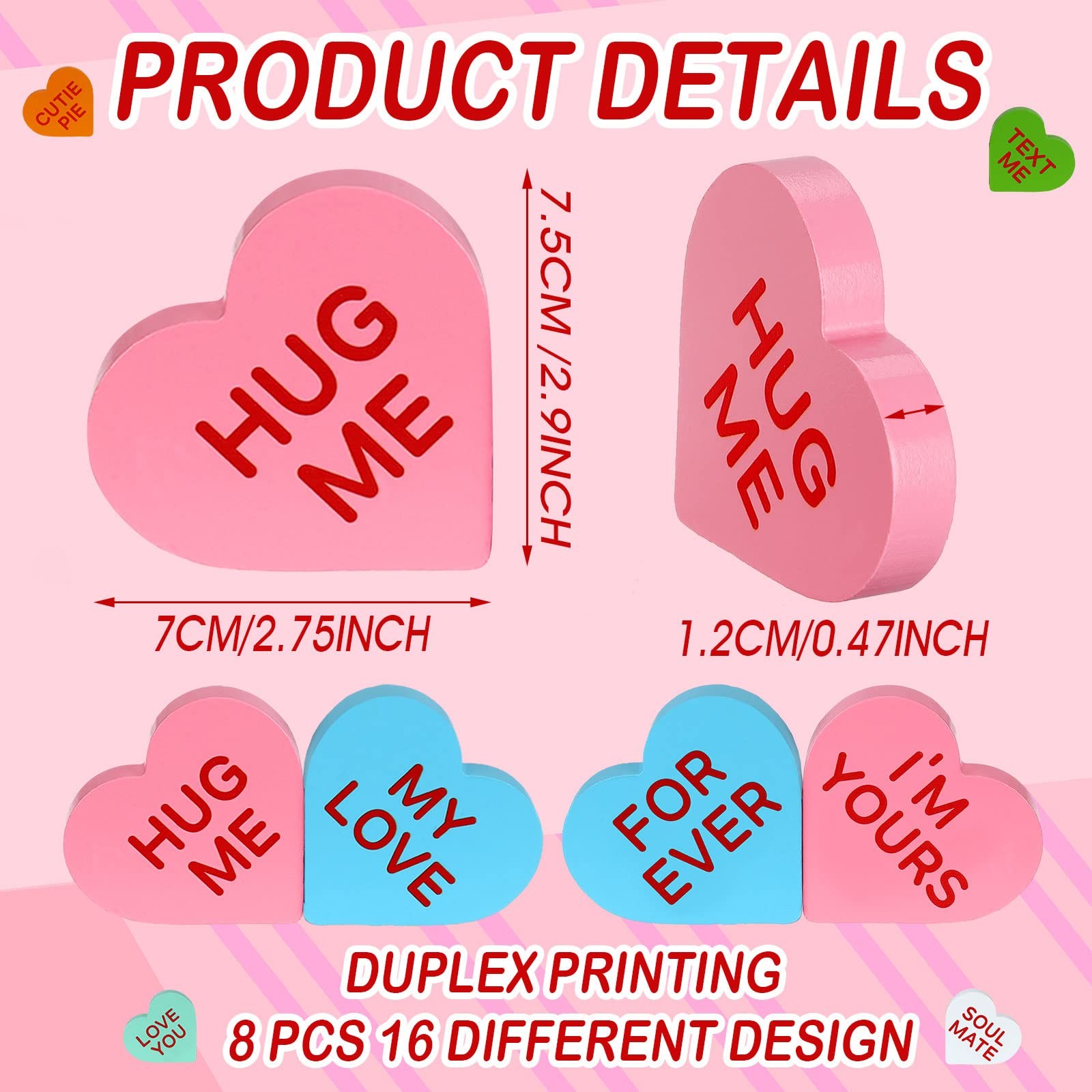 8 Pcs Valentine's Decor Conversation Hearts Candy Heart Table Decorations Sig... thumbnail 2