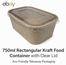50x 750ml Kraft Food Containers with Lids Rectangular Takeaway Box