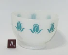 Vintage SEALTEST Fire King Milk Glass Teal/Blue Tulip Cottage Cheese Bowl - A