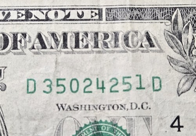 #ad 2017 $1 Error Misaligned Serial Number One Dollar Bill $3.99