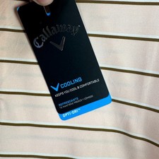 Callaway Cooling Men Golf Polo Shirt Small Pink Brown Stripes Opti Dri Rugby NEW