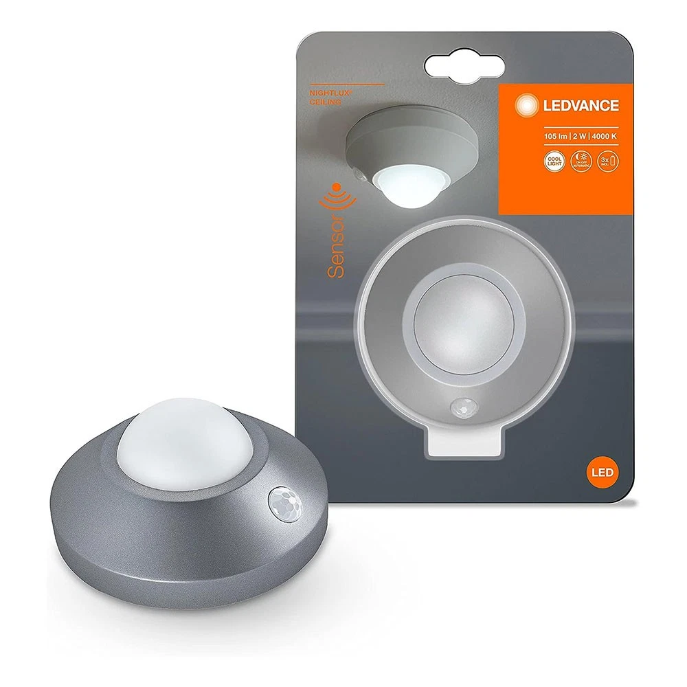 Ledvance Nightlux Luz Nocturna LED Techo Plata 1,7W 4000K Sensor Movimiento