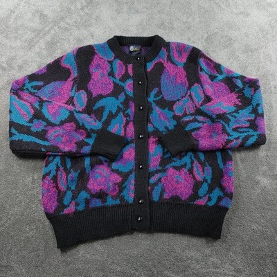 Vintage Your Sixth Sense Strickjacke Damen UK 20 schwarz lila Mohair Mischung Pullover