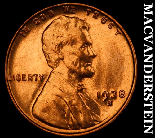 1938-S Lincoln Wheat Cent- Red- Choice Gem Brilliant Uncirculated Luster #i9920