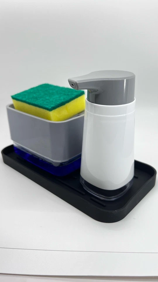 Dispensador de javon con esponja y base organizador de cocina set fregar platos Foto 4 de 4