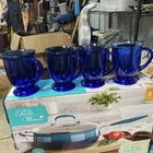 Vintage Anchor Hocking Cobalt Blue Glass 5" Footed 16oz Coffee Mugs USA (4)