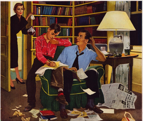 Maxwell House Coffee 1950 Vintage Print Ad Father Son Homework Study Instant