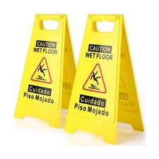 2-Pack Caution Wet Floor Sign,17.5" Height,Bright Yellow Double-Sided Folding...