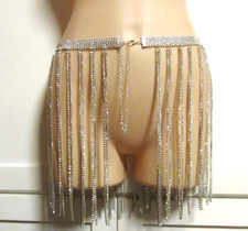 Belly Dance / Body Jewelry Fringe Belt - 11" Dangle Rhinestone Fringe- 30" / 44"