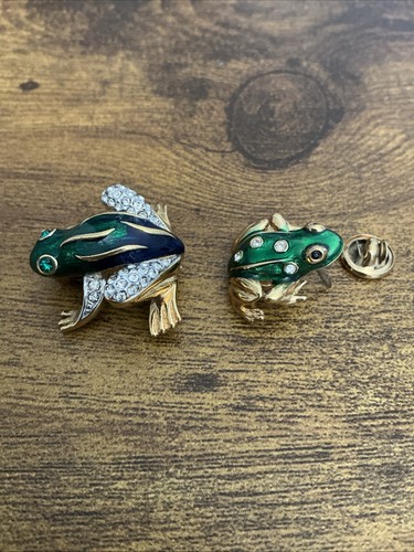 Vtg Attwood & Sawyer Frog Brooch + Unbranded Frog Pin