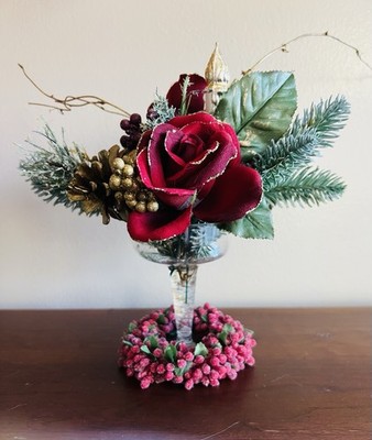 Unique Evergreen Winter Floral Centerpiece, Christmas Table Arrangement