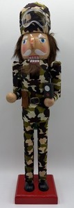 16” Hand Painted Military Camo Soldier Wooden Nutcracker. EUC