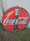Vintage Coca-Cola Round Metal Sign Spanish Script Mexico 1950s-70s Original
