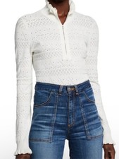 Veronica Beard / Black Half-Zip Sweater Pointelle Knit