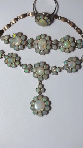 RARE GLAMOROUS ART DECO SOLID WHITE OPAL SILVER & 9ct ROSE GOLD DEMI PARURE SET - Picture 19 of 22