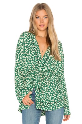 green emerald velvet dress GANNI Green Floral Print Wrap Dress Size S