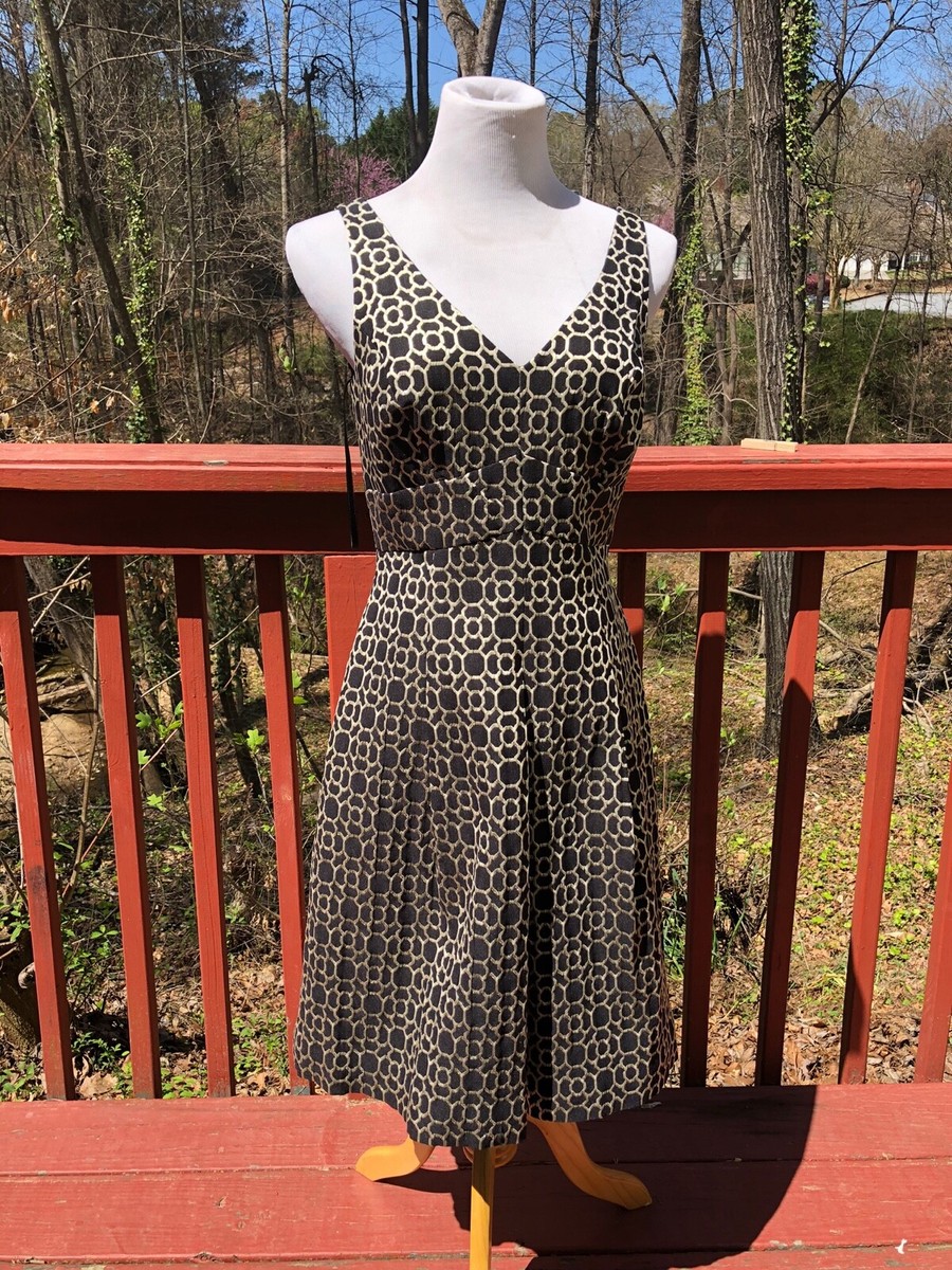 Ralph Lauren Black/Gold Metallic Geo Jacquard V-Neck Fit & Flare Dress Sz 8  NWT | eBay