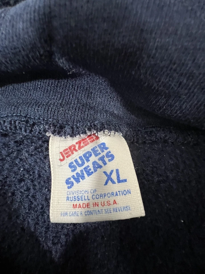 Sudadera Pullover Vintage Años 90’s Jerzees Estrellas Rayas Hombre’s XL Azul Cuello Redondo Foto 3 de 4