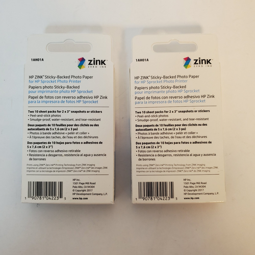 Lot of 2 HP Sprocket Zink Photo Paper 2x3" 20 Sheet Boxes Sticky Backed Sealed - Picture 2 of 9