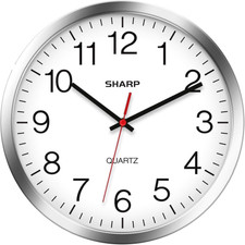 SHARP Wall Clock   Silver/Chrome, Silent Non ...