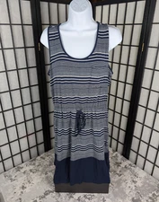 Olive & Oak Women's Midi Maxi Dress XL Blue Striped Soft Spring Dress Chest 39"