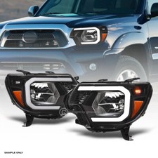 For 2012-2015 Toyota Tacoma Black Crystal Headlights Signal Amber Wled Tube Bar