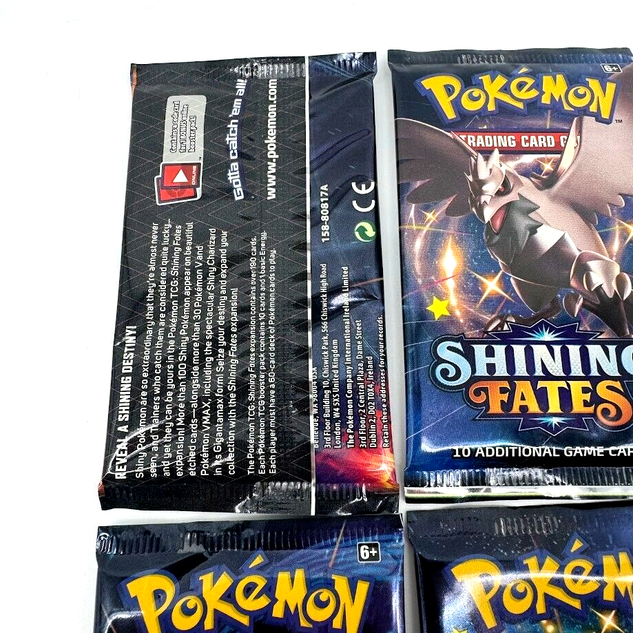shining fates booster box ebay Lot of (4) Pokemon TCG Shining Fates Booster Packs PACK ART SET -  NEW/SEALED