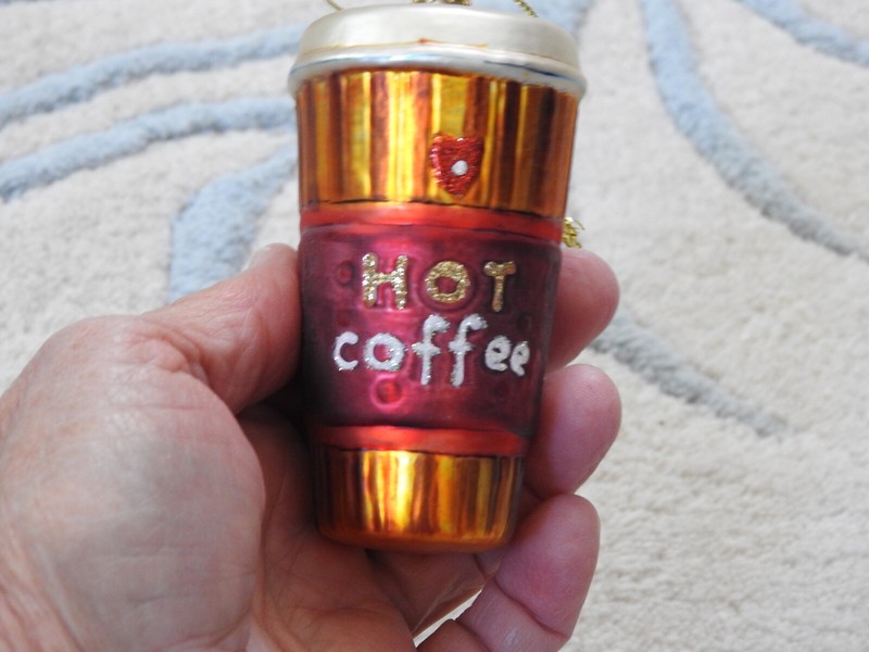 HOT COFFEE cup glass Christmas ornament decoration travel mug coffee lover gift 