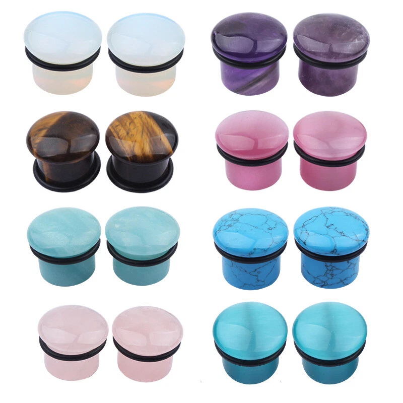 2pc Unisex Natural Stone Saddle Flesh Tunnel O rings Ear Plug Expander Stretcher
