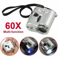 Mini 60X Microscope Magnifier Glass Jeweler Detector Loupe Len with LED UV Light