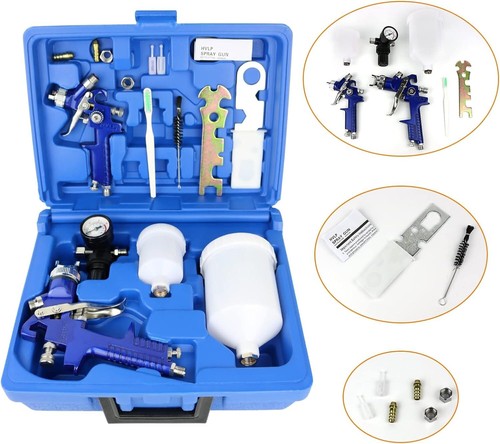 2 PCS Auto Paint HVLP Air Spray Gun Kit Gravity Feed Car Primer 0.8/1.4mm Nozzle - Picture 4 of 8