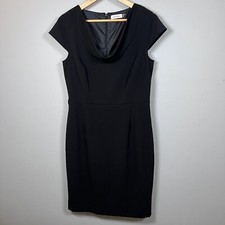 Calvin Klein Women's Black Cowl Neck Sheath Dress Size 10 Knee Length Cap Sleeve