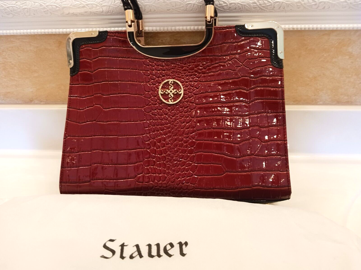 Stauer Red&Black crocodile embossed faux leather bag nwot