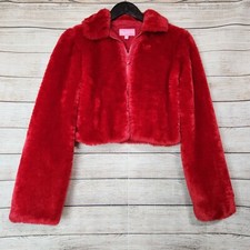 Sugar Thrillz Cupid's Fool Faux Fur Jacket Cropped Red Lined Size Xs