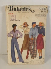 Vintage Butterick 5088 Blouses, Scarf, Ascot, Skirt Pants Misses 8 Pattern Uncut