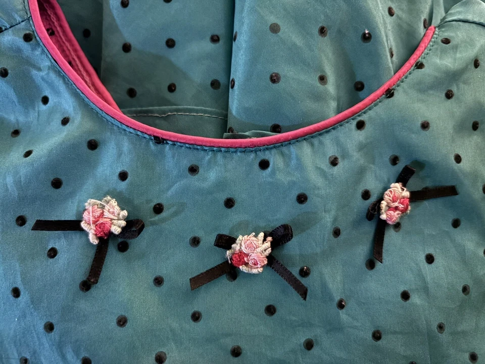 Vintage Mousefeathers Green Satin Polka Dot Tiered Ruffles Party Dress Size 4 - Image 3 of 4