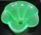 Floral Glass Vase Bowl GLOWS w/UV Matte Outside Green Glossy Inside Ruffled Rim — photo 3