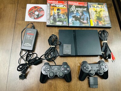 Sony Playstation 2 PS2 Slim Console, 2 controllers, games ac and av adap TESTED!