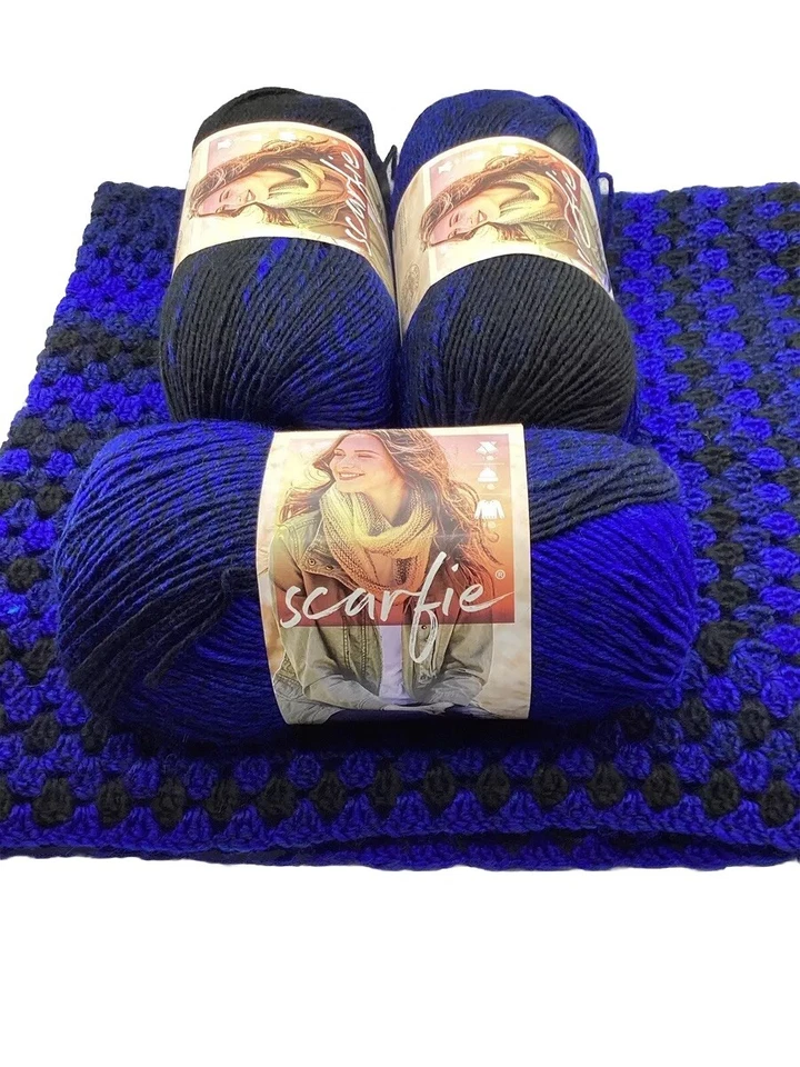 Lion Brand Scarfie Yarn "Black/Royal" 3 Skeins # 368 - Image 2 of 4