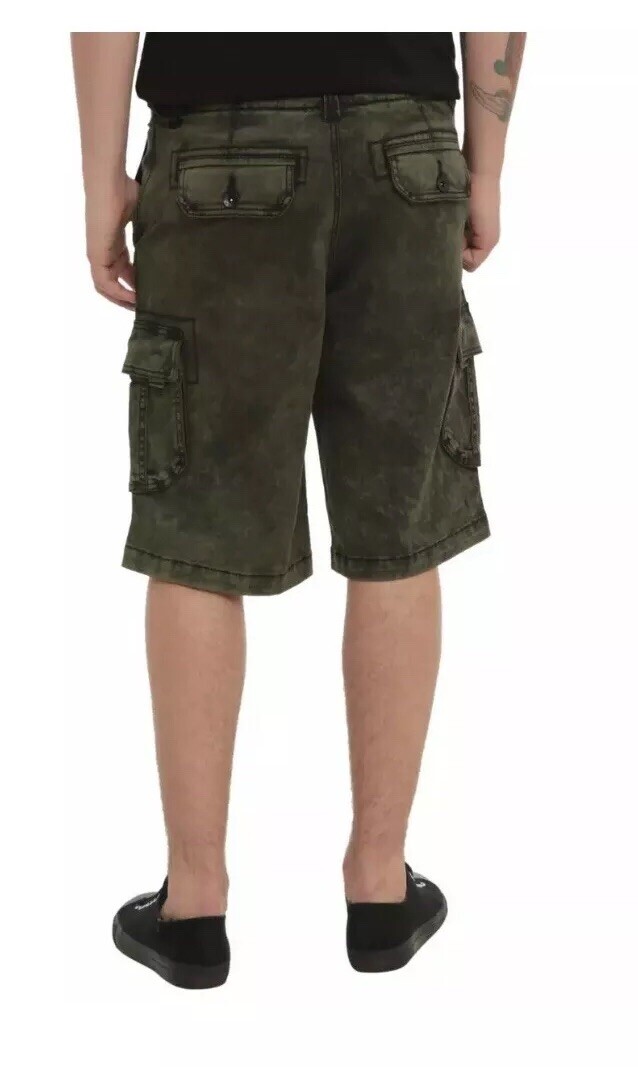 XXX RUDE OLIVE BLACK WASH CARGO SHORT HOT TOPIC.SOLD OUT STYLE! NEW W/TAGS! S 26 View 2