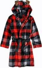 Moose Deer Checkered Bath Robe Size 8-10 Medium 12-14 Large Boys Pajamas Buffalo