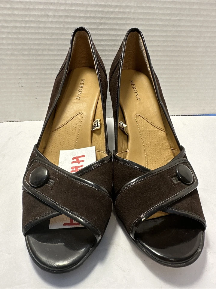 Merona Brown Leather Heel Pump Women Shoes 8M HHR6-4 LKNU - Image 2 of 4